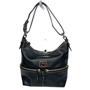 Dooney & Bourke Black Pebble Leather Boho Bucket Medium Shoulder Bag